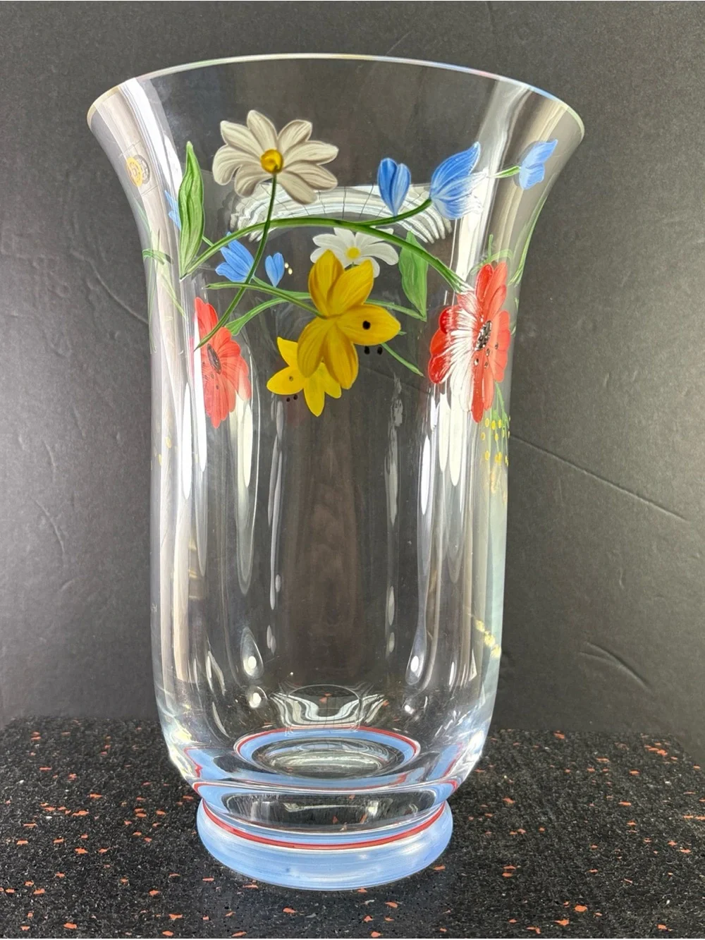 Vintage ROYAL DANUBE Hand Painted Colorful Flowers Design Crystal Vase  9